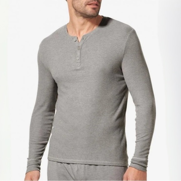 NWT Tommy John Men’s Ribbed Lounge Henley in Heather Grey - Picture 1 of 6